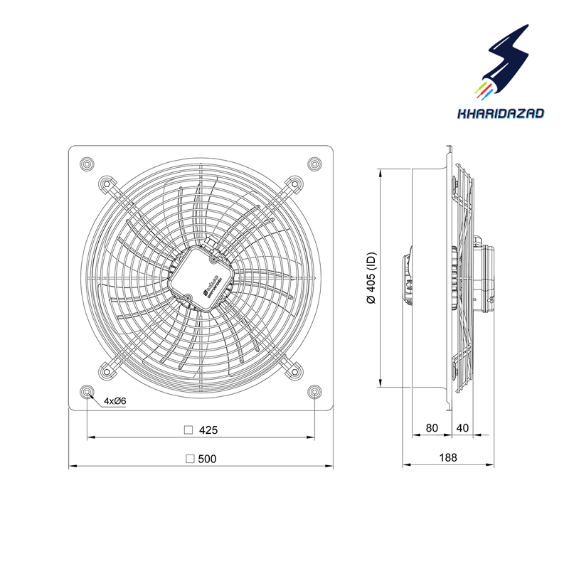 فن صنعتی سه فاز سایز 40 دائم کار دمنده مدل ایلکا VIK-40A4T-H