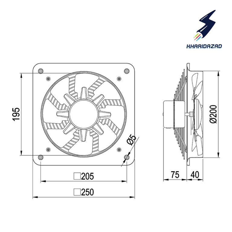 هواکش فلزی خانگی سایز 20 برند دمنده مدل VMA-20C4S
