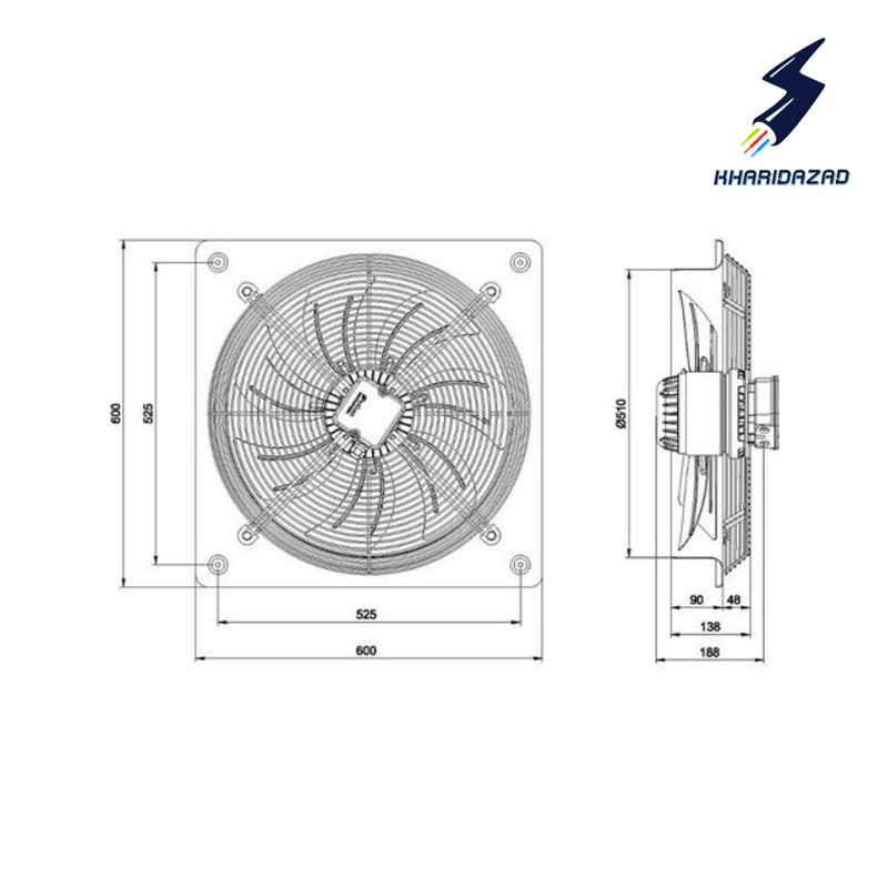 فن صنعتی سه فاز سایز 50 دائم کار دمنده مدل ایلکا VIK-50A4T-L